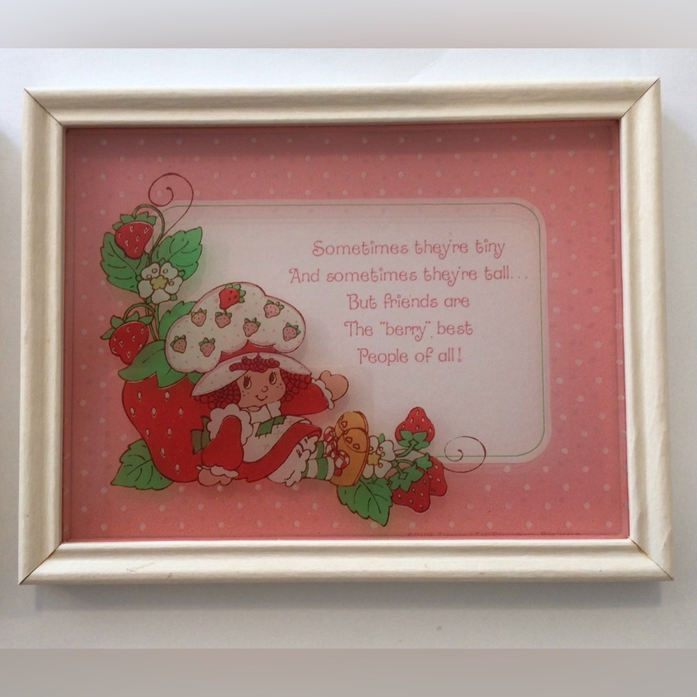 Set 4 Vintage Strawberry Shortcake Reverse Painted Glass Pictures 1980 ORIGINALS - Picture 4 of 14